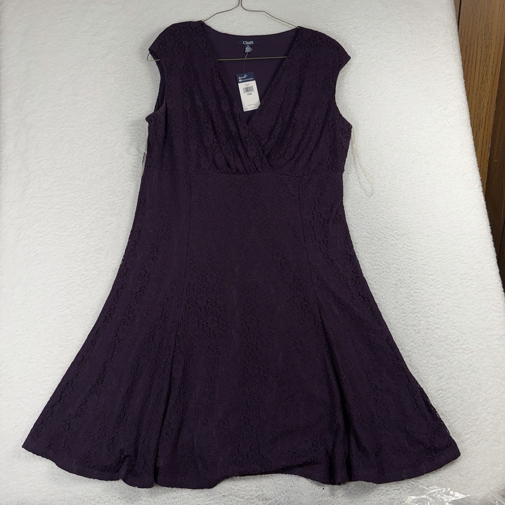 Chaps Eggplant Purple Dress 18W Floral Lace Style A Line Knee Length 115$ NWT